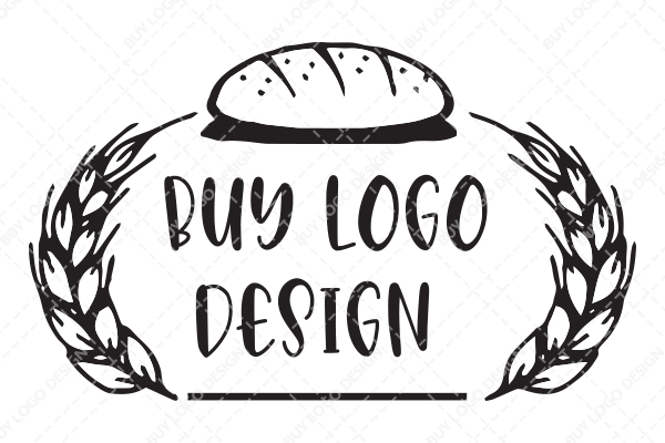 French Bread Beneath it Grains of Wheat on both Sides Logo